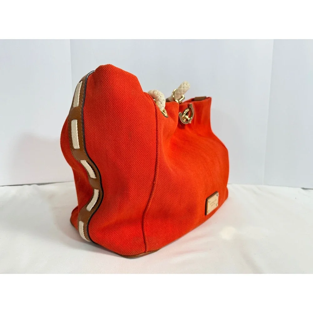 Michael Kors Marina Orange Canvas Rope Handle Tote Nautical Gold Hardware